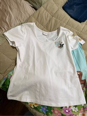 Stichshop Disney Bambi White Scoop Neck Tee with Floral Skunk Patch